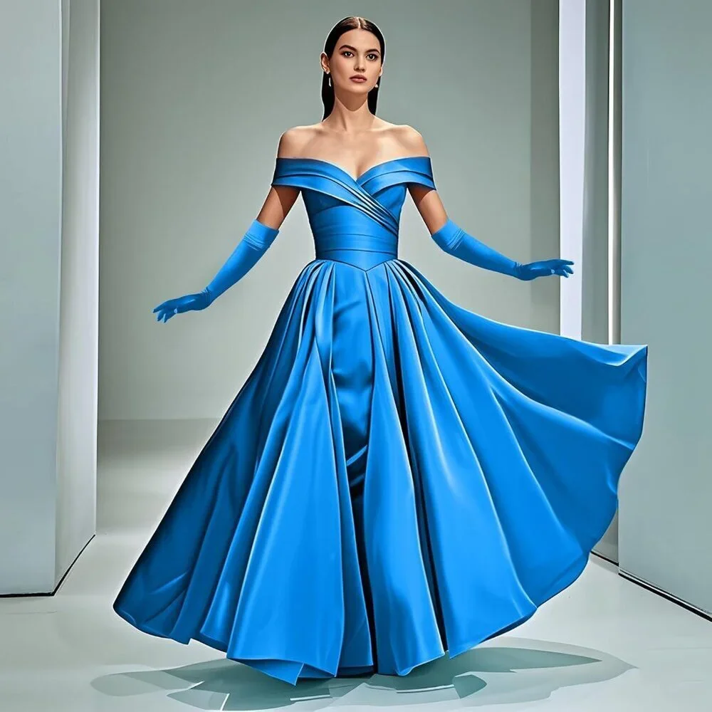 Women's Blue Long Satin Opera Fabric Gloves Party Tea Stretchy Elbow Length
